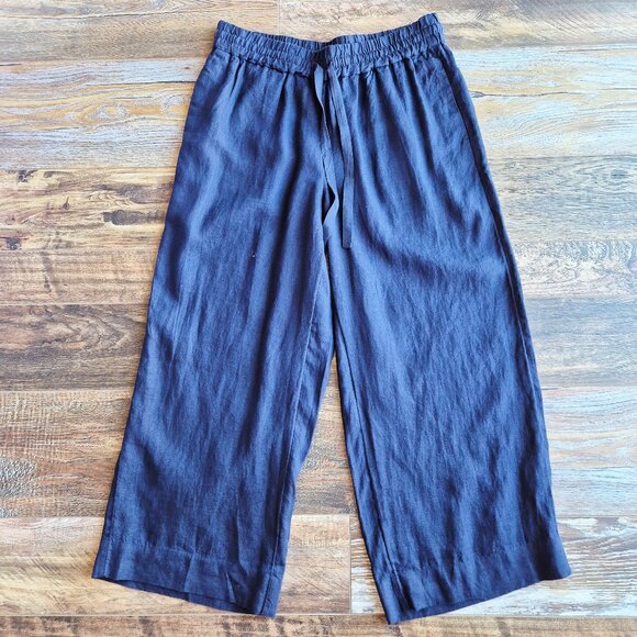 NWT J.Crew Linen Seaside Wide Leg Cropped Pants Elastic Waist Pocket Navy AY501 - Picture 1 of 13